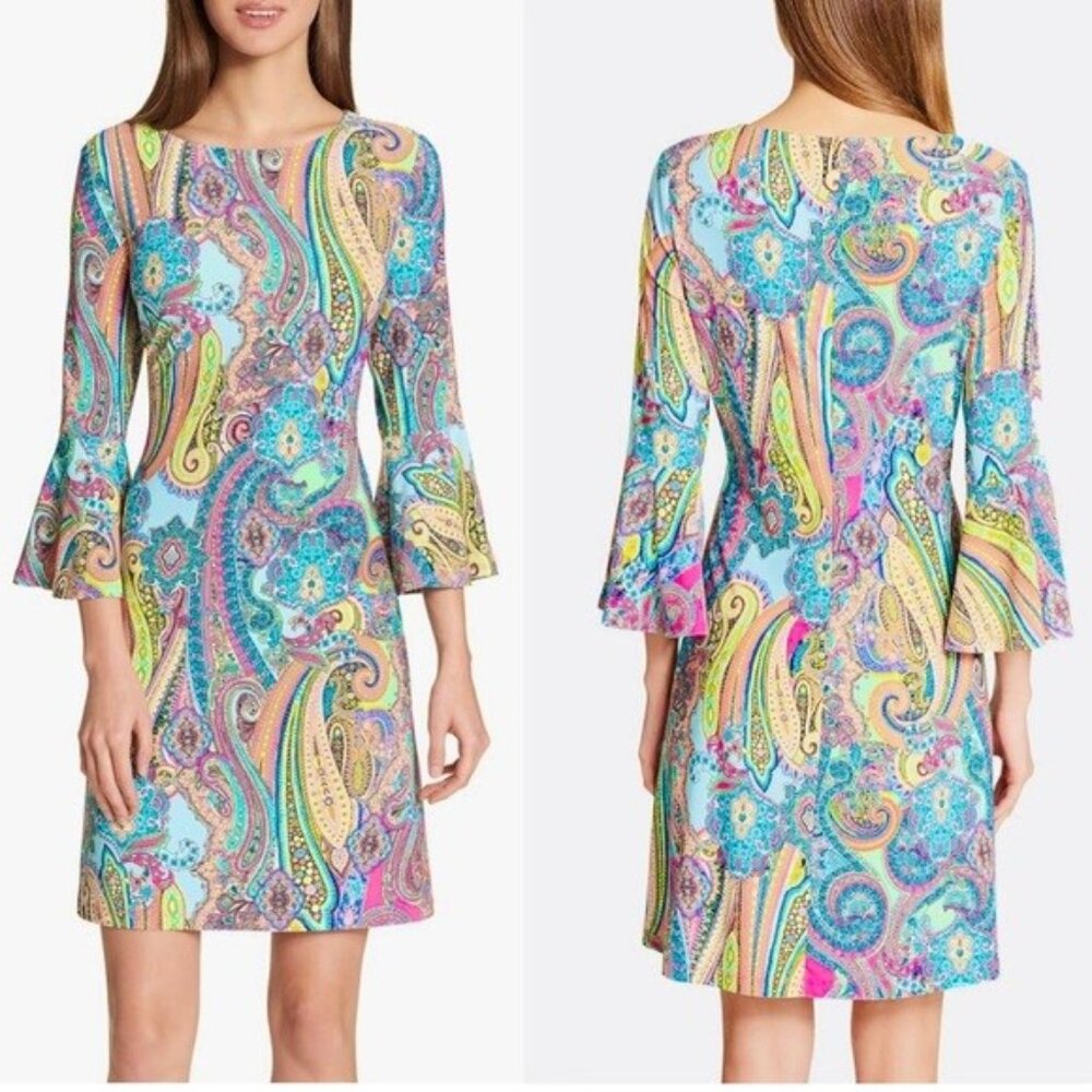 Tommy Hilfiger Jaipur Paisley Bell-Sleeve Sheath Dress 2P